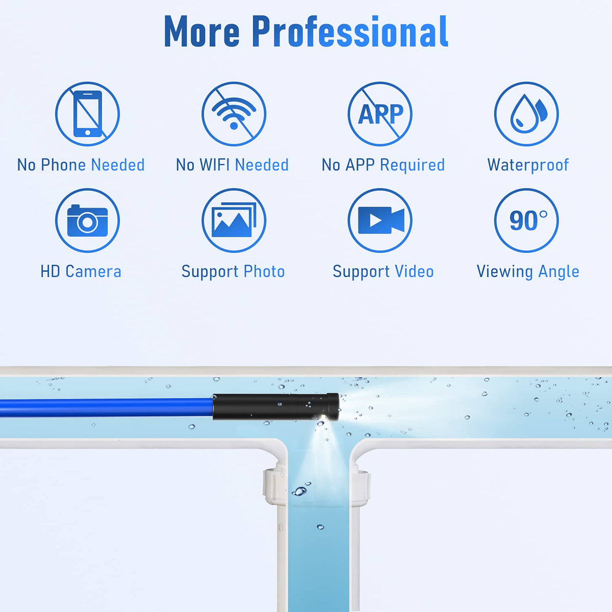 33FT Dual Lens Industrial Endoscope Camera with 7 LED Lights 4.3 IPS Screen IP68 Waterproof Probe Y911054