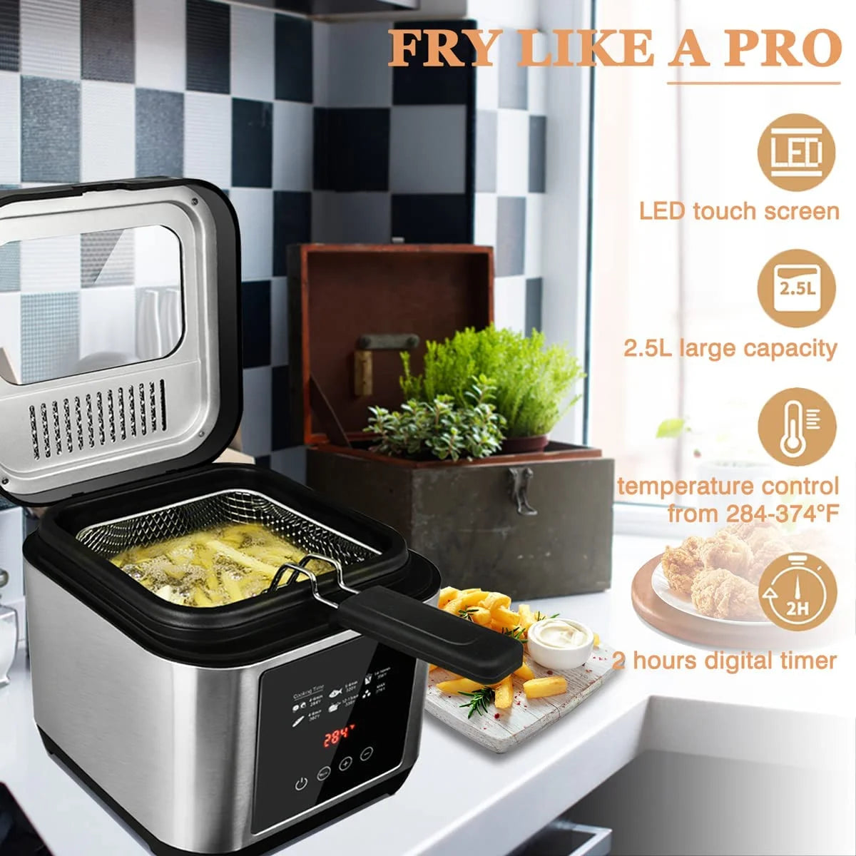 Stainless Steel Electric Deep Fryer with Basket, 2.5l Z188939