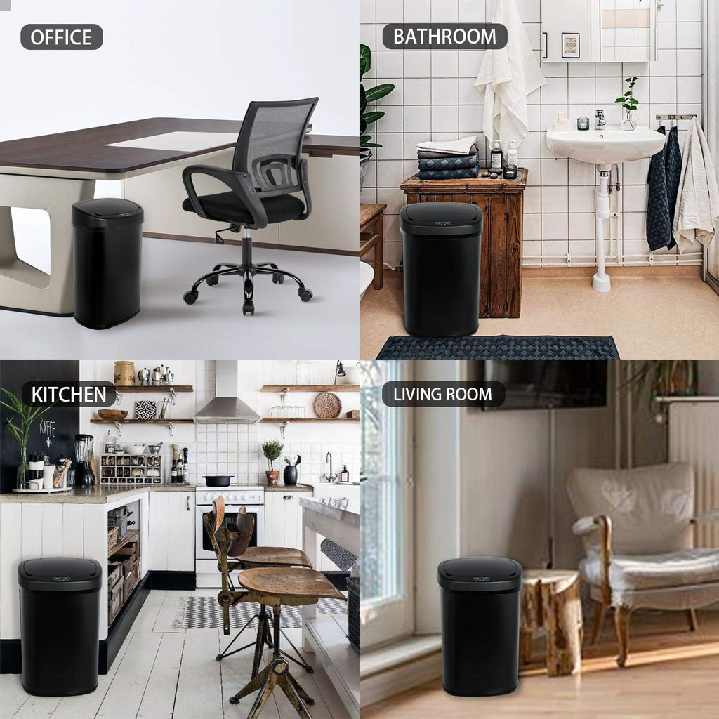 13 Gallon Black Stainless Steel Trash Can with Lid R864