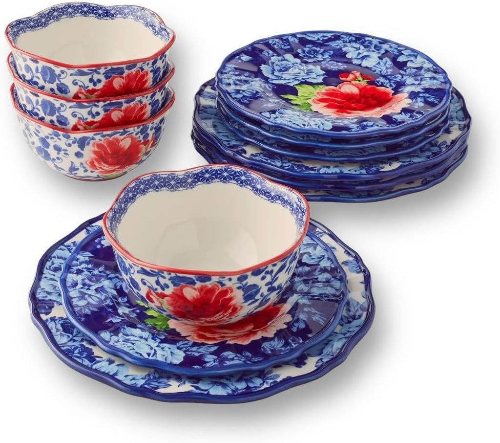 12-Piece Blue Floral Dinnerware Set N89731