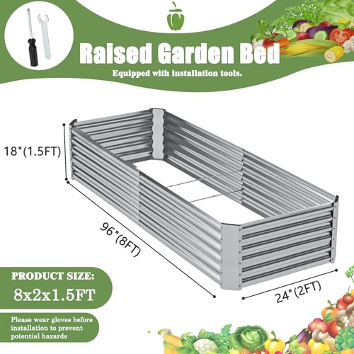 Silver 8×4×1ft Galvanized Metal Raised Garden Bed Planter Box 2PCS B95678