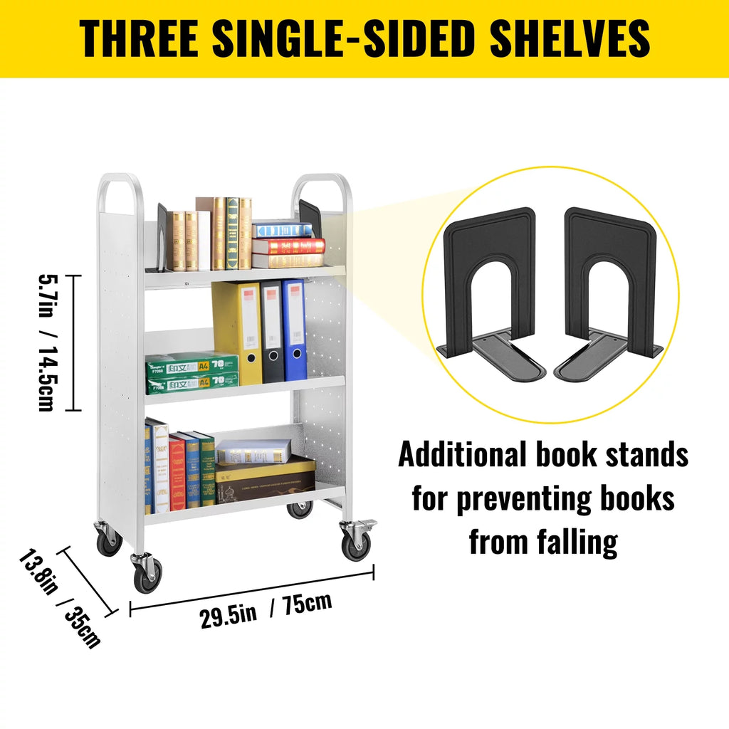 White V-Shaped Shelves Book Cart L74793