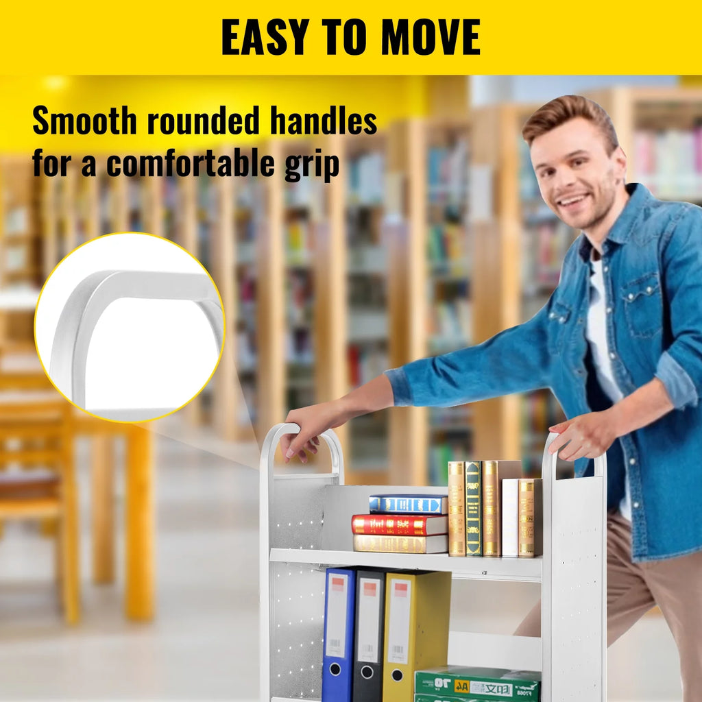 White V-Shaped Shelves Book Cart L74793