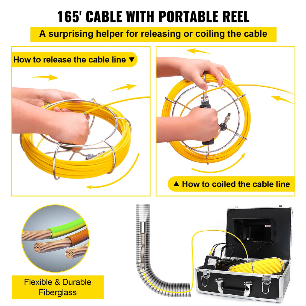 165' Cable Waterproof IP68 Sewer Camera with 512Hz Sonde Transmitter & Receiver X1740