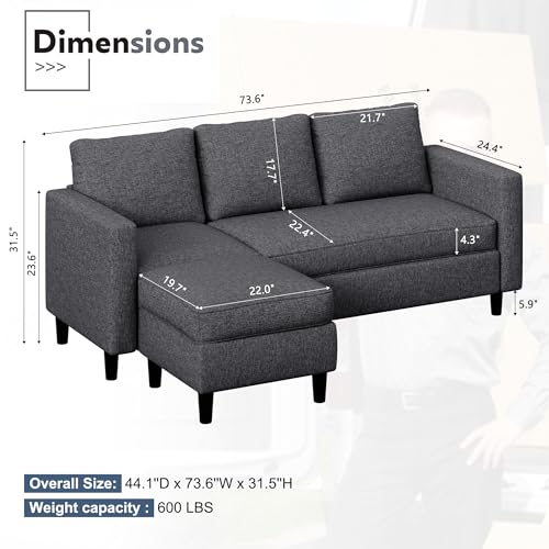 Dark Beige 3-Seat L Shaped Sectional Sofa with Chaise P958048