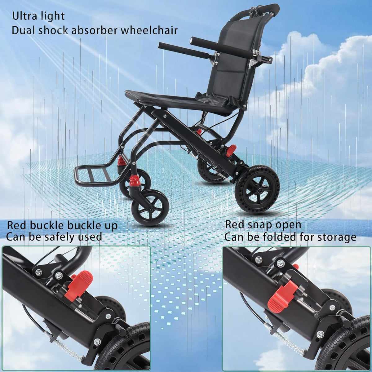 Ultra-Light Portable Folding Wheelchair with Handbrake K361155