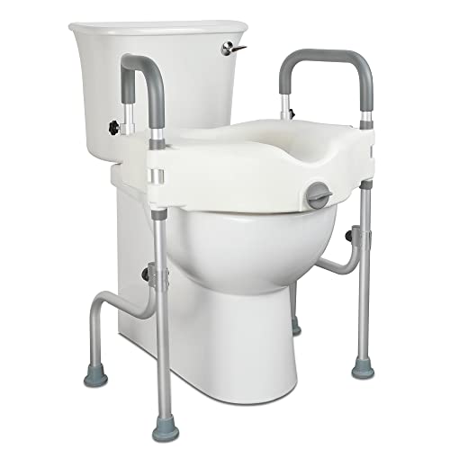 Grey+White 5 Inch Raised Toilet Seat with Handles C15909