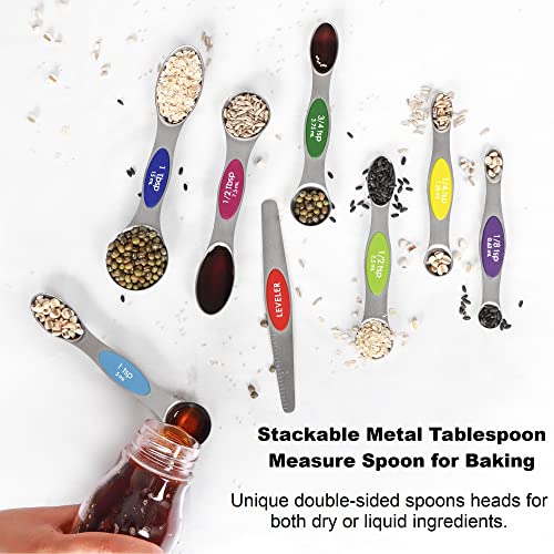 Magnetic Stainless Steel Measuring Spoons Set with Leveler F8375