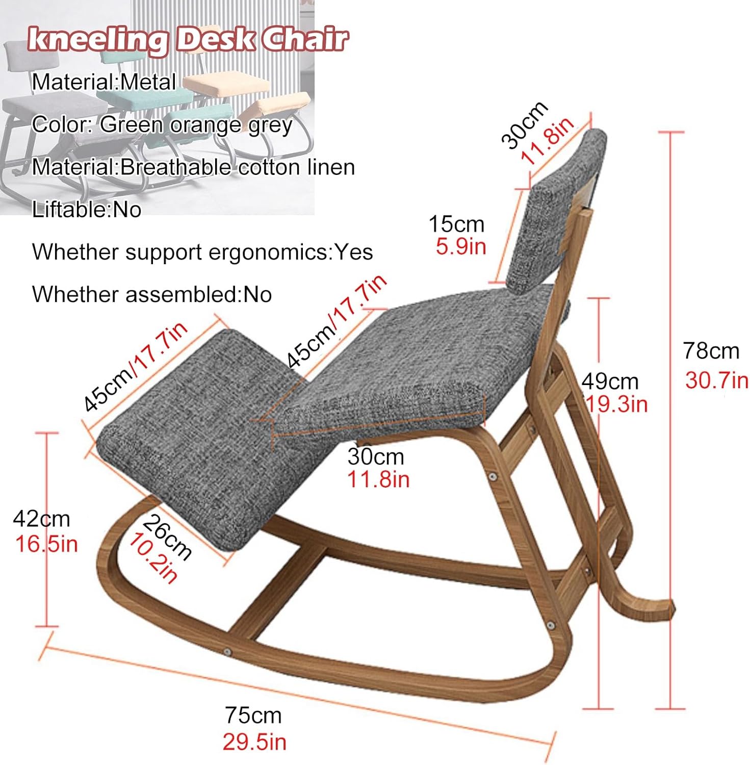 Gray Ergonomic Kneeling Chair with Back Support U63955