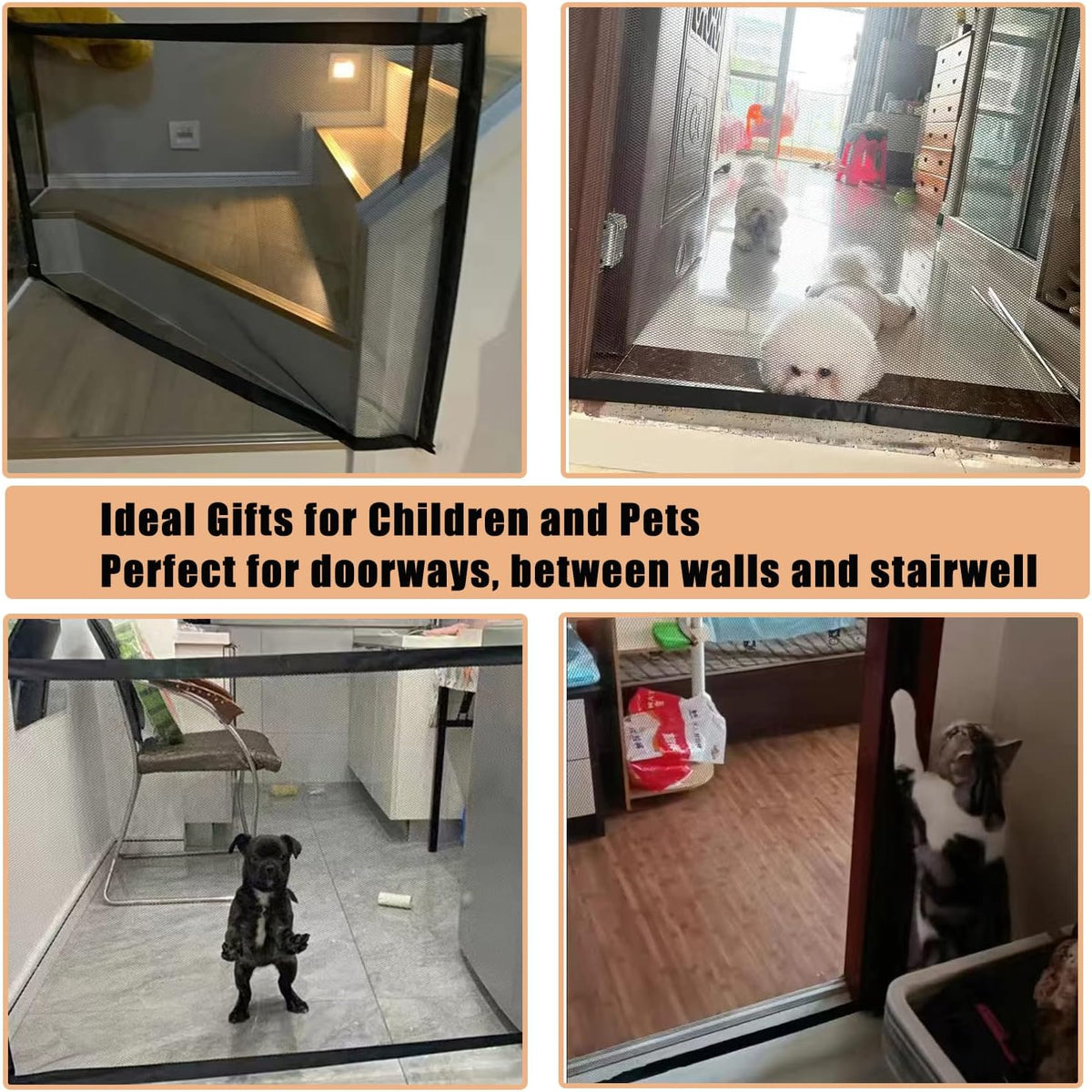 Portable Mesh Pet Gate, 43.5" W x 31" H, 6 Hooks Z480890