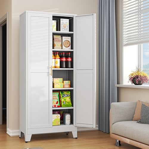 75.2”H Metal Pantry Storage Cabinet with Adjustable Shelves S717534