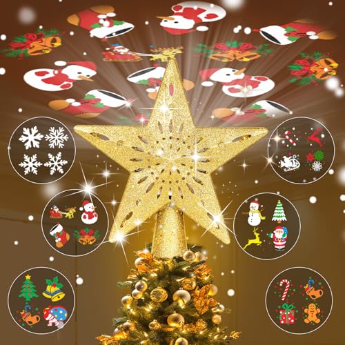 Silver 3D Glitter Lighted Christmas Tree Topper with Rotating LED Lights A958969