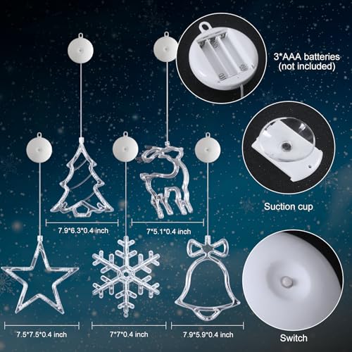 5Pack Christmas Window Lights with Timer, Battery Powered White LED Snowflake Decor C50355