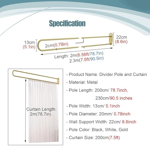 Beige Fabric Curtain Divider with Metal Pole, 2 Pack S288