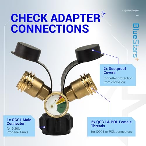 Propane Tank Y Splitter with Gauge and Shut-Off Valve P149940