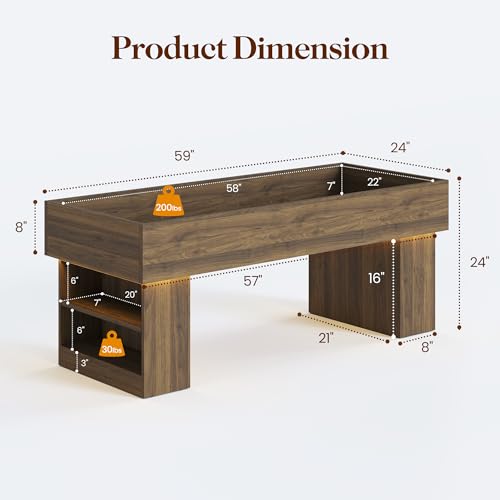 Walnut Wooden Pet Bed with 2 Cushions and Led Light H9058
