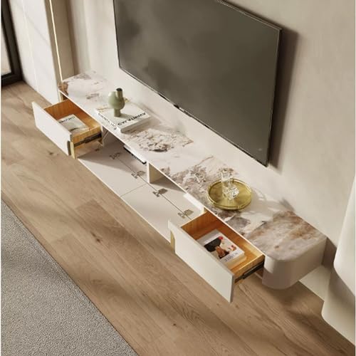 Floating TV Stand with Slate Tabletop, Wall Mounted TV Shelf, Wood Storage Hutch, 70.8/78.7 Inch F341