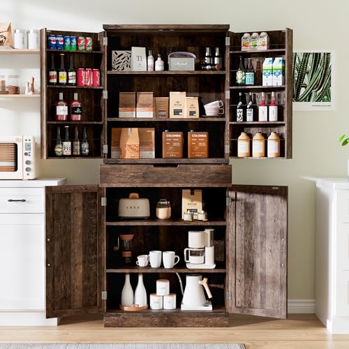 72" Tall Storage Cabinet with Adjustable Shelves & Steel Frame, Dark Grey G496772