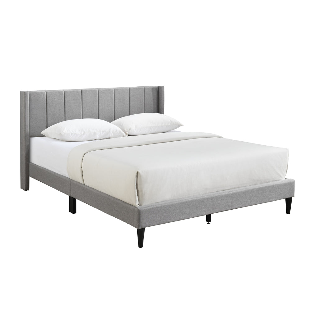 King Grey Linen Vertical Tufted Platform Bed E5003