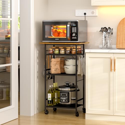 3 Tier Rolling Kitchen Microwave Cart with Adjustable Shelf G99378