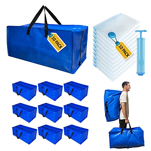 6 Pack Heavy Duty Extra Large Moving Bags with Backpack Straps & Vacuum Storage Bags Z169