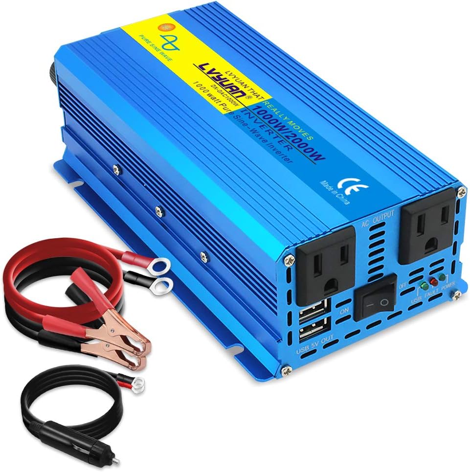 3000 Watt Pure Sine Wave Inverter 12V to 110V DC to AC with LCD Display 4 AC Sockets 4 USB Ports P5032
