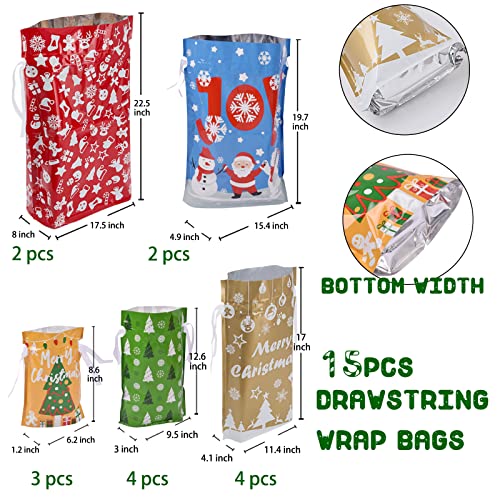 22pcs Drawstrings Christmas Gift Bags Assorted Sizes Reusable Plastic X778