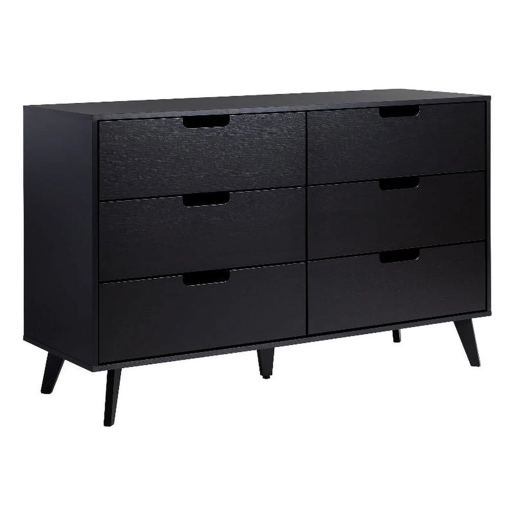 Black 6 Drawer Wood Dresser A9018