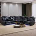 Black Leather Power Reclining Sectional Sofa P1874