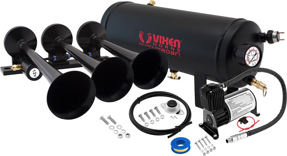 Train Horn Kit with 150psi Air Compressor, 1.5 Gallon Tank, 3 Trumpets A344304