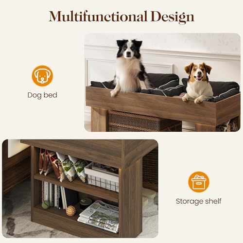 Walnut Wooden Pet Bed with 2 Cushions and Led Light H9058