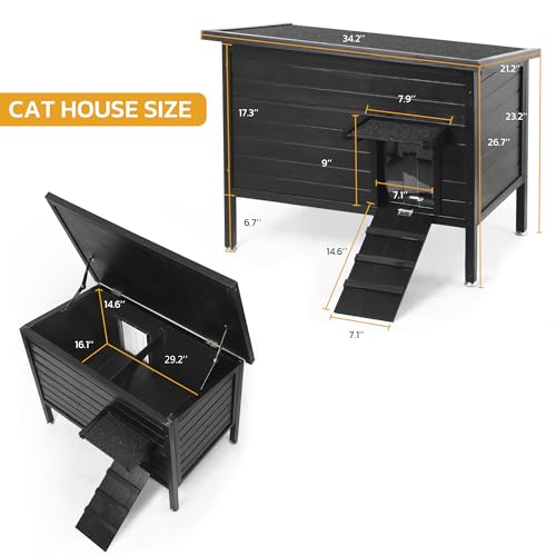 Large Size 34.2" L*21.2" W*26.7" H Insulated Wooden Cat Shelter Q458
