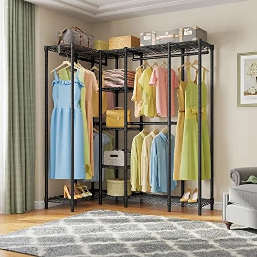67.5" L Shaped Freestanding Wire Garment Rack O3696