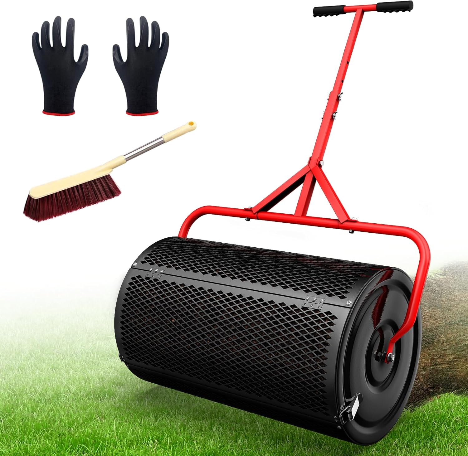 24 Inch Compost Roller Spreader with Adjustable T-Shaped Handle U773