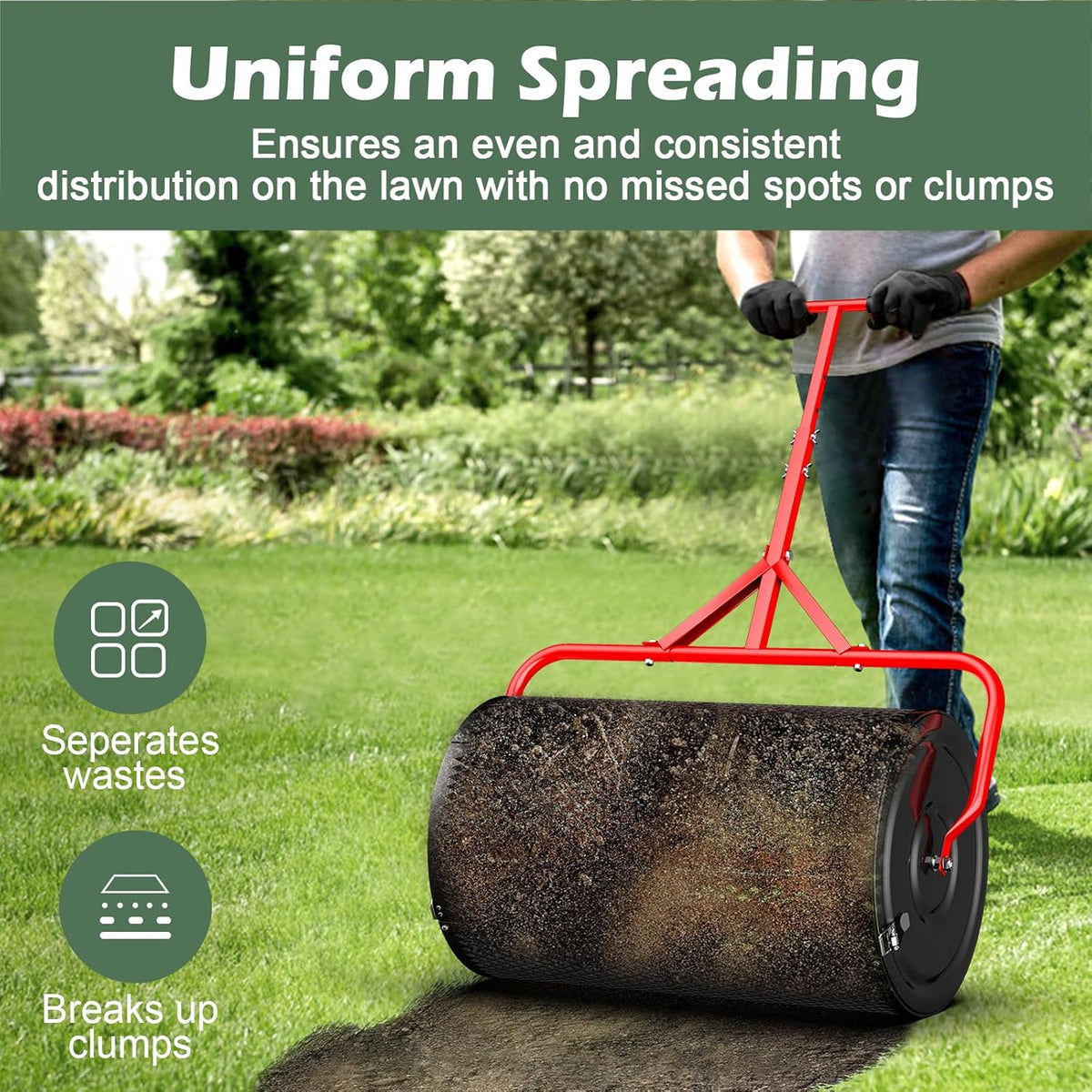 24 Inch Compost Roller Spreader with Adjustable T-Shaped Handle U773