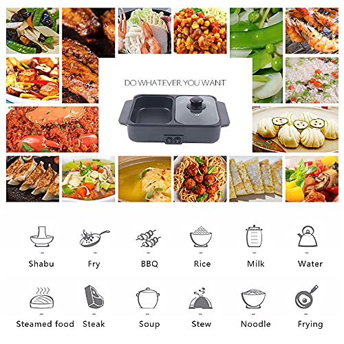 2 in 1 Portable Electric Non-Stick Hot Pot BBQ Grill Pan 110V 1200W Black Z142