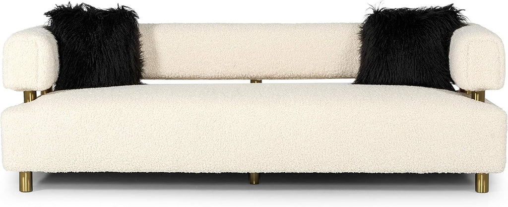 Beige Polyester Fabric Upholstered Sofa with Brushed Gold Stainless Steel Legs J5353