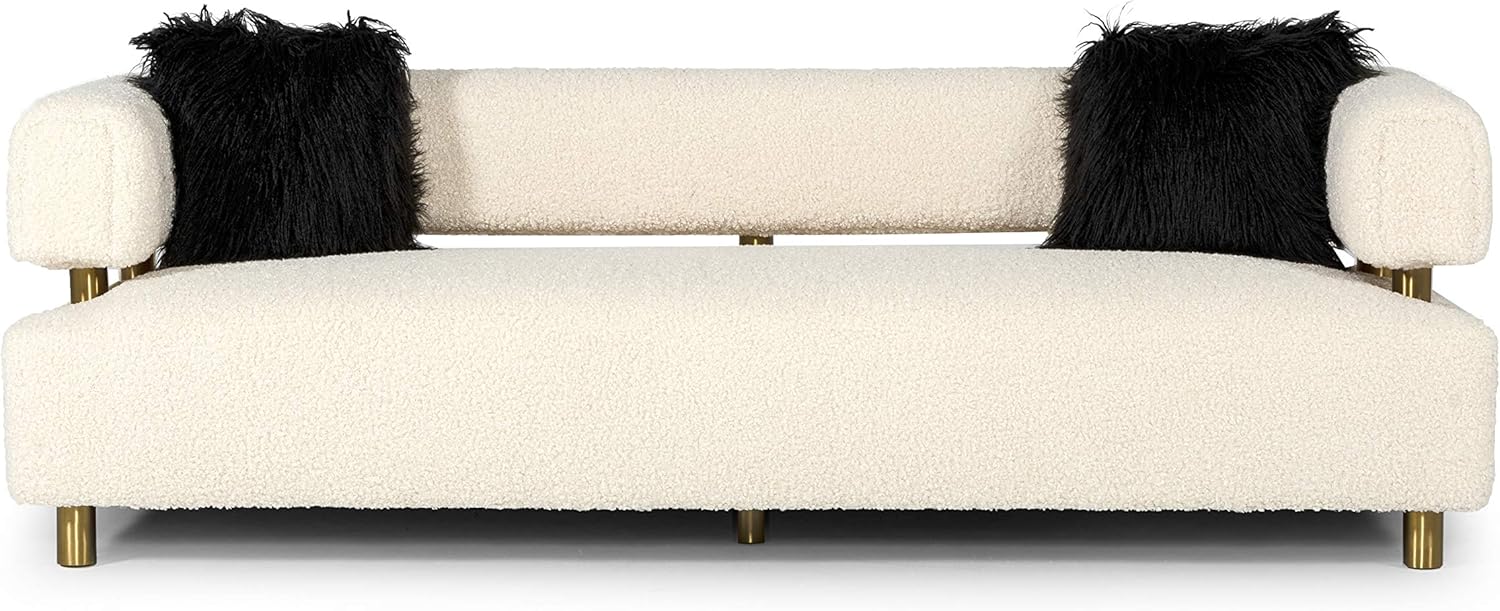 Beige Polyester Fabric Upholstered Sofa with Brushed Gold Stainless Steel Legs J5353