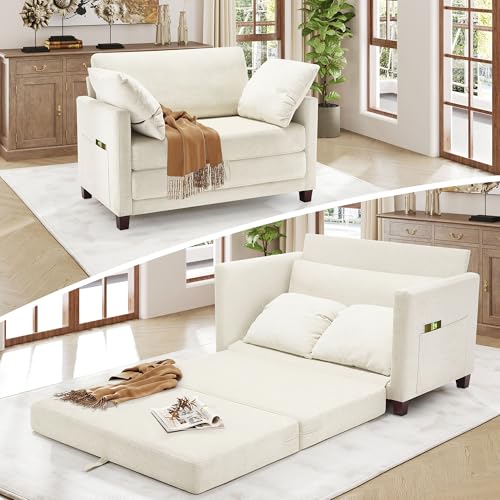Blue Chenille Convertible Floor Sofa Bed with 2 Pillows A37667