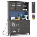 73" Kitchen Pantry Storage Cabinet with LED Lights & Power Outlet, Wine Glass Racks, Adjustable Shelves, Drawers (Espresso) C987129