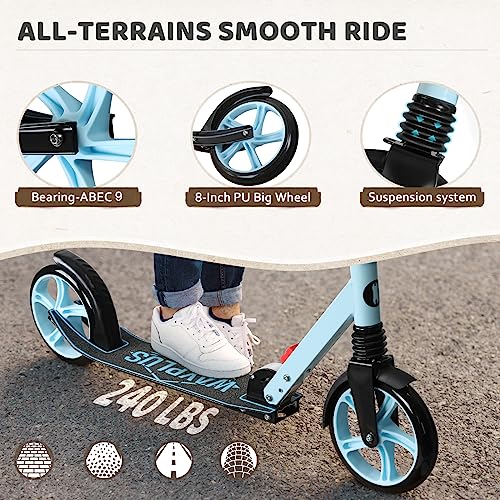 Kick Scooter, Foldable, Lightweight, 8IN Wheels, Max Load 240 LBS F7865