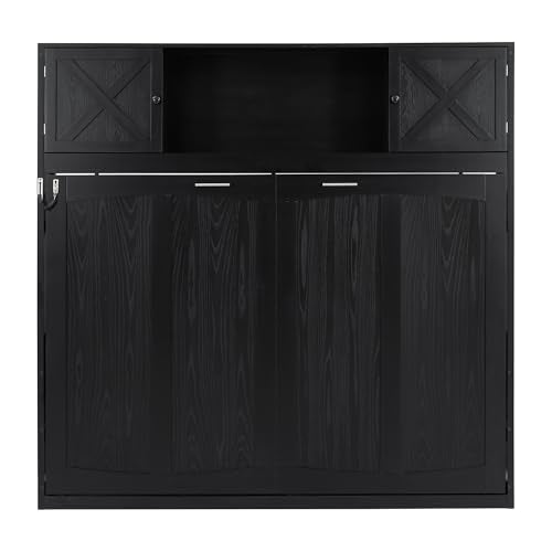 Black Full Horizontal Murphy Bed with Shelves and Storage Bookcase Z733736