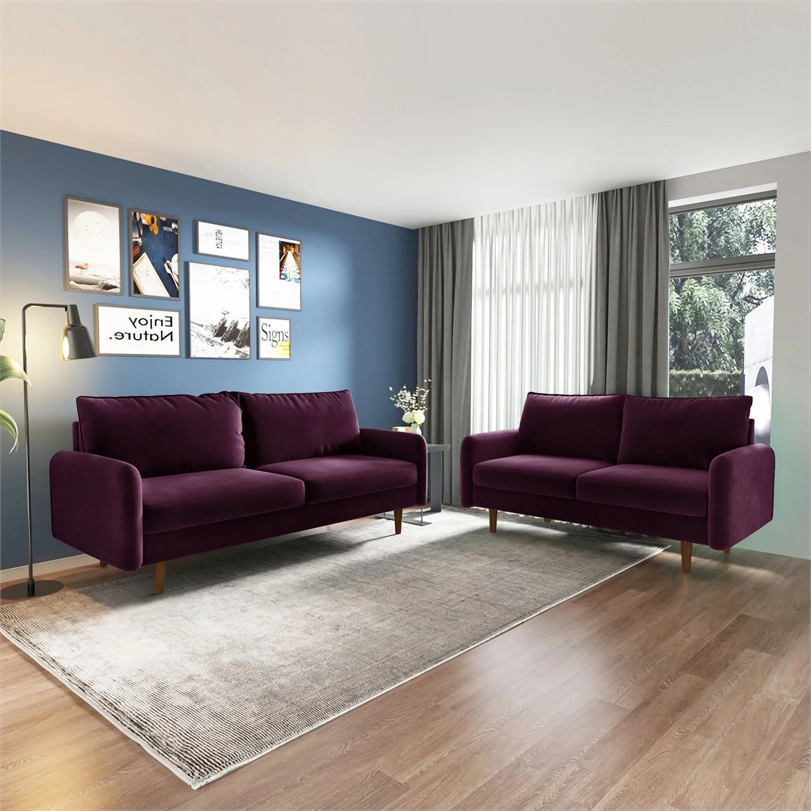 70" Upholstered Velvet Sofa in Purple J179760