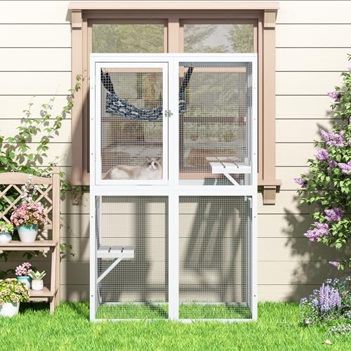 White Wooden Cat Enclosure with 3 Platforms M25987