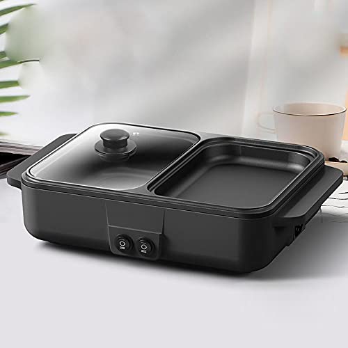 2 in 1 Portable Electric Non-Stick Hot Pot BBQ Grill Pan 110V 1200W Black Z142