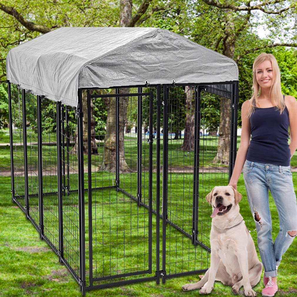 Extra Large Welded Wire Pet Playpen with UV Protection Waterproof Cover and Roof P258649