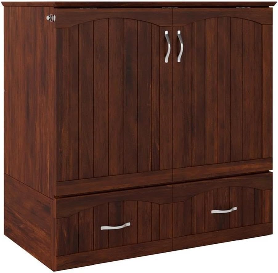 Twin XL Size Murphy Bed in Walnut Wood with Storage Z28201