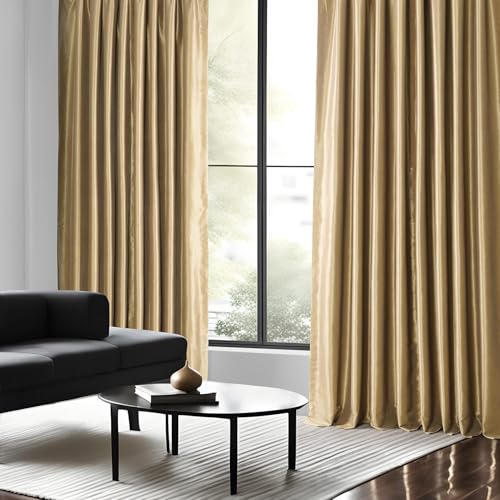 Ruched Faux Dupioni Silk Curtains 50 X 96 (1 Panel), Flax Gold O999