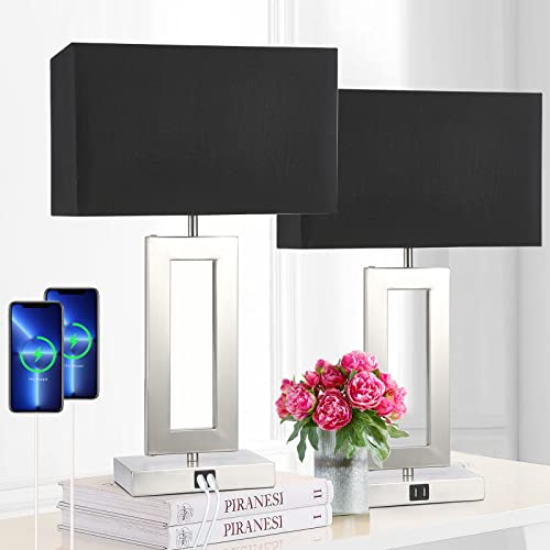 Set of 2 Touch Control Table Lamps with USB Ports, 3-Way Dimmable, Gold and White H6399