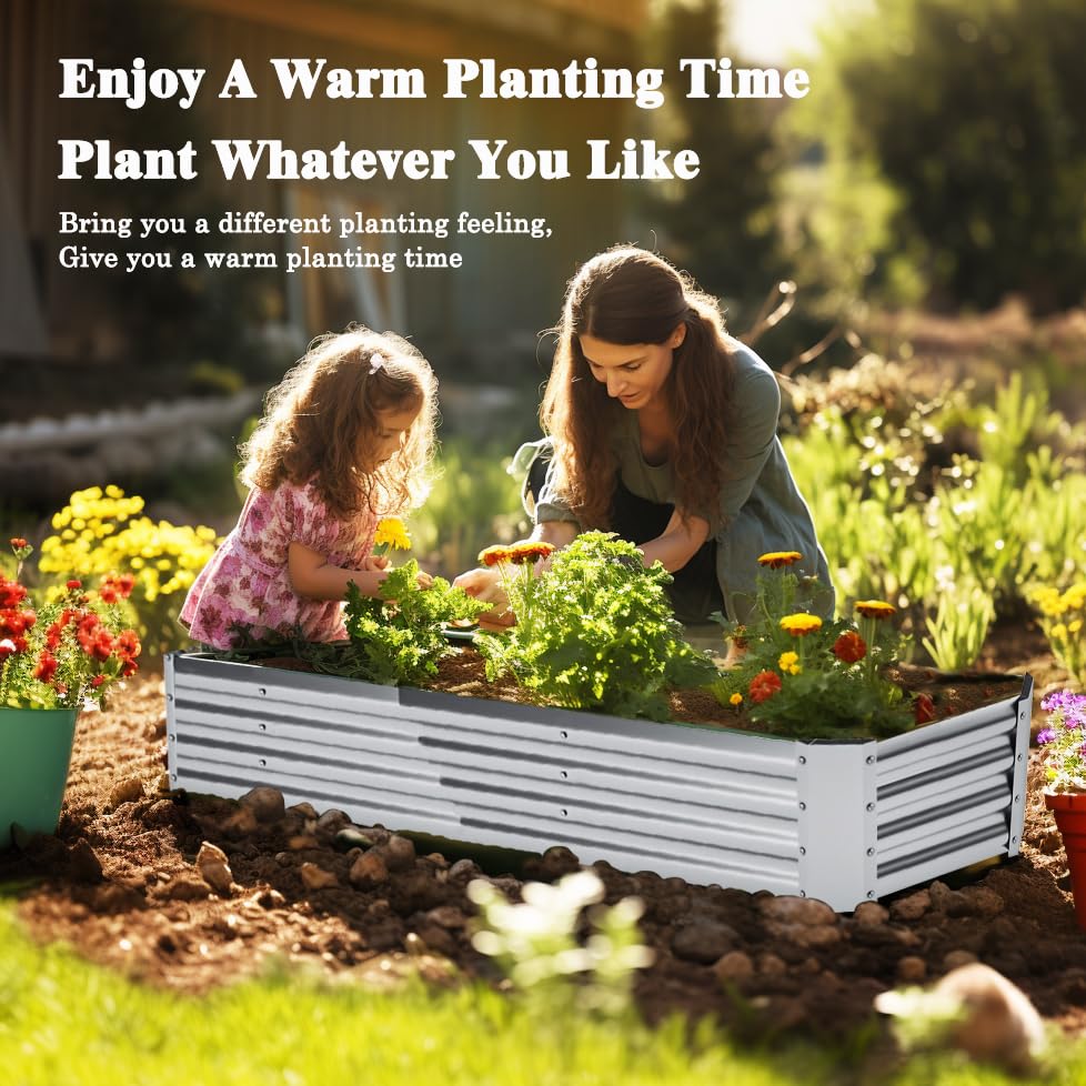 Silver 8×4×1ft Galvanized Metal Raised Garden Bed Planter Box 2PCS B95678